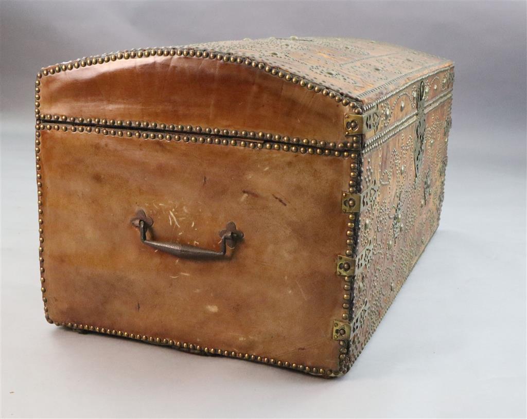 A 17th century Russian leather travelling trunk, W.3ft 10in. D.2ft 1in. H.1ft 11in.